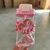 Water Bottle Straw Cup High Value Cartoon Square Cup Portable Large Capacity Student Children Drinking Cup with Strap Plastic Water Cup