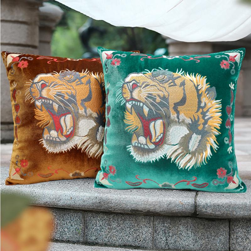 Tiger Head Embroidered Pillow Cover American Retro High Quality Cushion Cover Pillows Decor Home