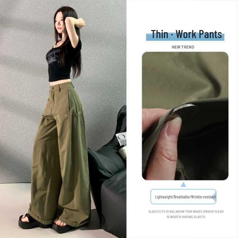 

American Retro Hot Girl Curved Knife Multi-Pocket Wide-Leg Cargo Pants S