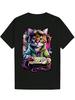 Gaming Graphic T-shirt - Retro Arcade Cat Design Black Tee - Lightweight Polyester Shirt for Gamers & Anime Fans - Machine Washable Summer Apparel
