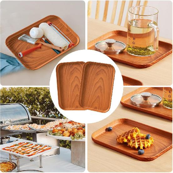 Wood Grain Plastic Serving Platters and Trays,Serving Dishes for Entertaining,Platters Serving Food,Appetizer Serving Trays for