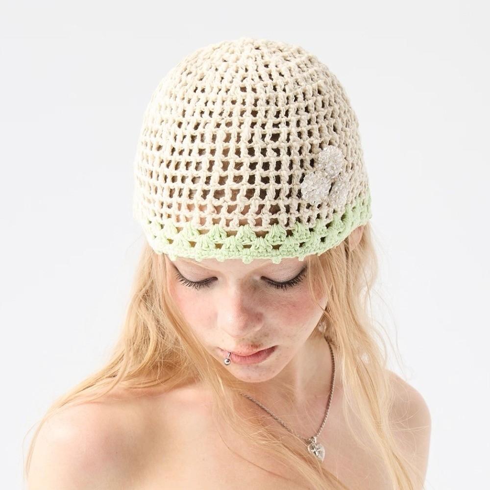 Thin Crochet Flower Hat Handmade Hollow Out Knitted Hat Cute Beanies Hat Apparel Accessories