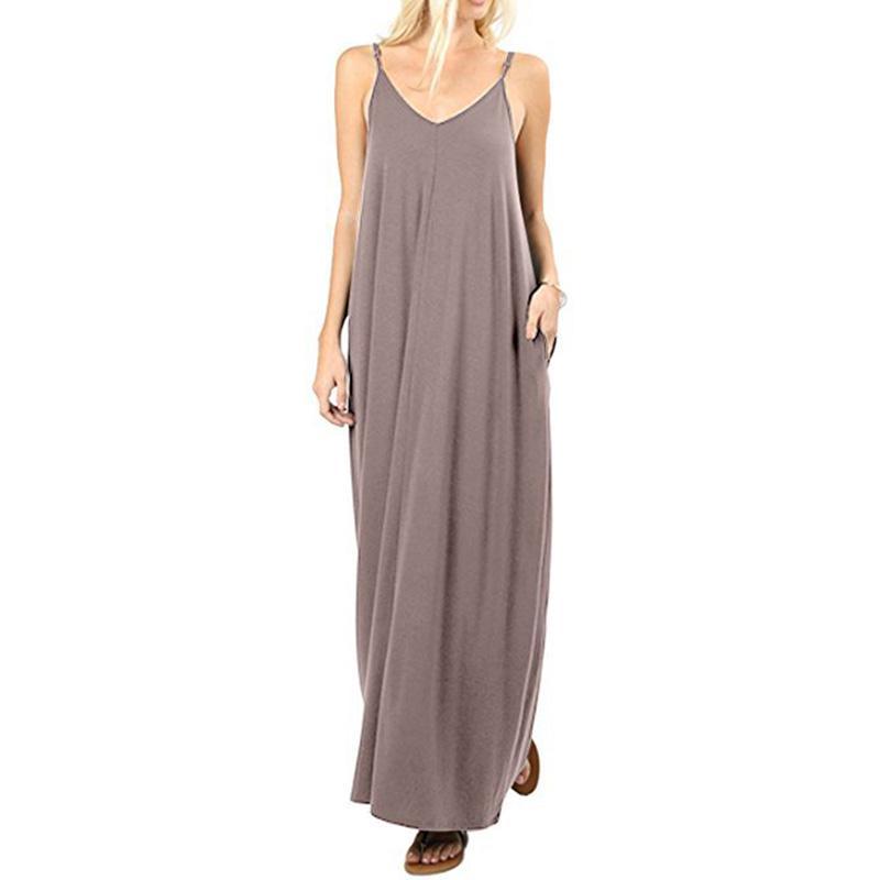 Elegant Women V-neck Long Beachwear Spaghetti Strap Cocktail Maxi Sundress
