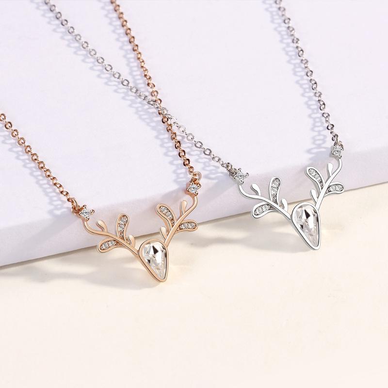 925 Sterling Silver Plum Blossom Antler Necklace - Women's Luxury Pendant for Autumn/Winter, Ideal Christmas Gift