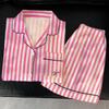 Ice Silk Pajamas Women'S Summer Pink Striped High-Value Cool Short-Sleeved Loungewear Fashion Suit