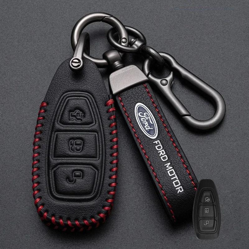 

Car Sticker 2026 For Ford New Leather KeyChain Accessories Car Smart Remote Key Case for Ford ST Line Fiesta Focus Mondeo Ecospo