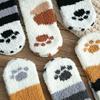 3 pairs of cute furry cat paws, cat paw footprints, women's thick coral fleece home warming floor sleeping socks
