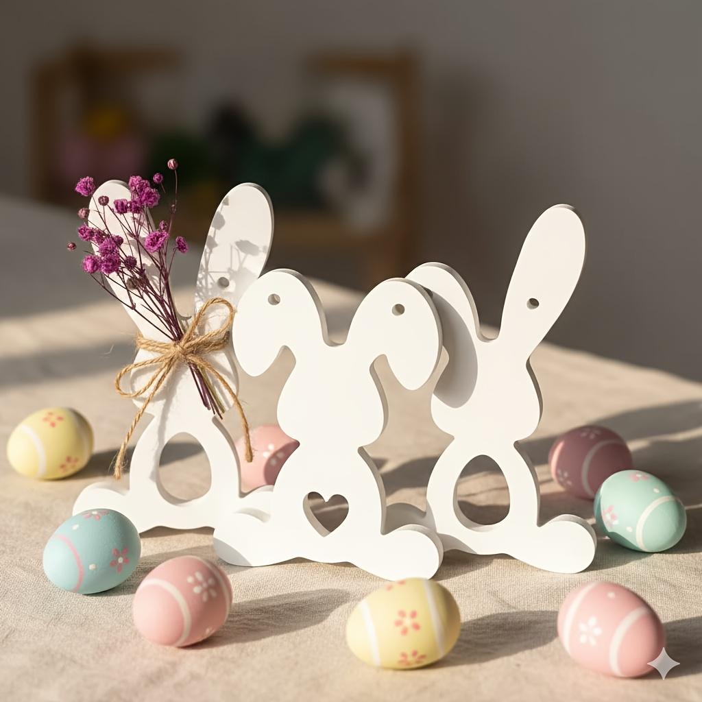 1pc Silicone Mold Easter Triple Rabbit Tag Home Desktop Atmosphere Decoration Festival Gift Resin Gypsum Candle Handicraft Gift