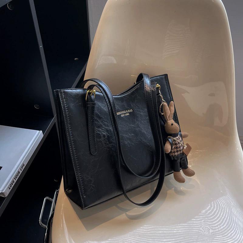 

Women s Solid Color Large Capacity Shoulder Tote Bag with Rabbit Charm Fashion Zipper Satchel Handbag for Work & Daily Use