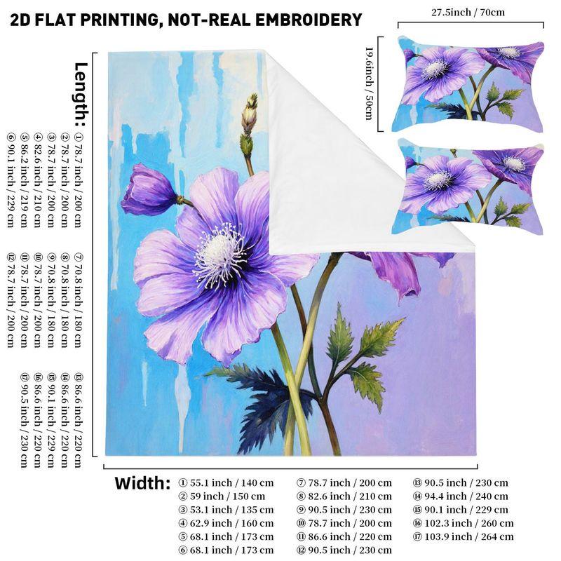 3Pcs Bedding Pillowcase Quilt Cover Set Watercolor Style Flower 2D Digital Printing Suitable For Bedroom Hotel Dormitory Decor