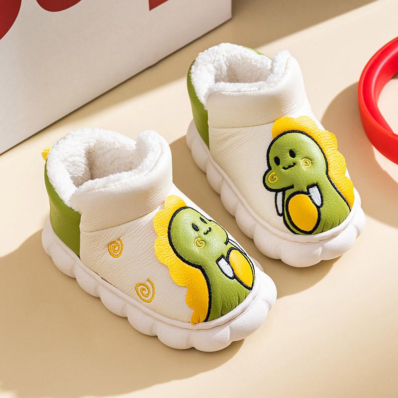 

Зимние сапоги для мальчиков с нашивкой в ​​виде динозавра, детская мода, зимние теплые детские повседневные короткие сапоги для маленьких девочек, Нескользящие милые без шнуровки из искусственной кожи 32-33 белый