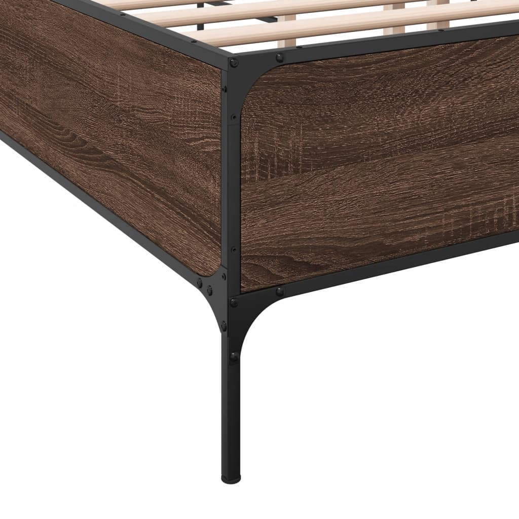 Brown Bed Frame with Oak Effect 120 X 190 Cm Wood Based Material & Metal