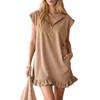 New Sleeveless Double-Pocket Dress with Zipper V-Neck and Ruffled A-Line Skirt for Women
