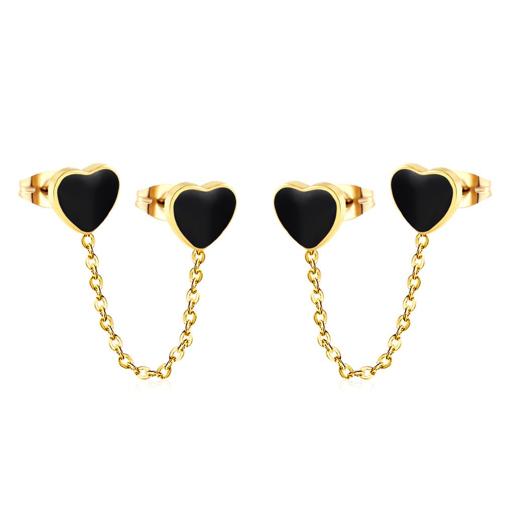 Personalized Long Heart Drip Oil Screw Ear Bone Studs Double Ear Piercing Earrings for Women