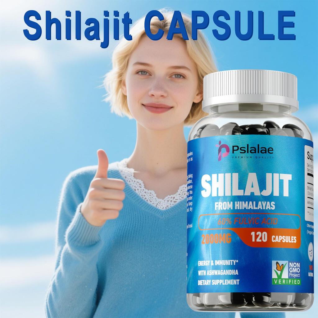 Pslalae Pure Shilajit Resin Capsules 2000mg Enhance Liver Metabolism Lowering Blood Sugar & Anti-Fatigue Energy Support for Men & Women