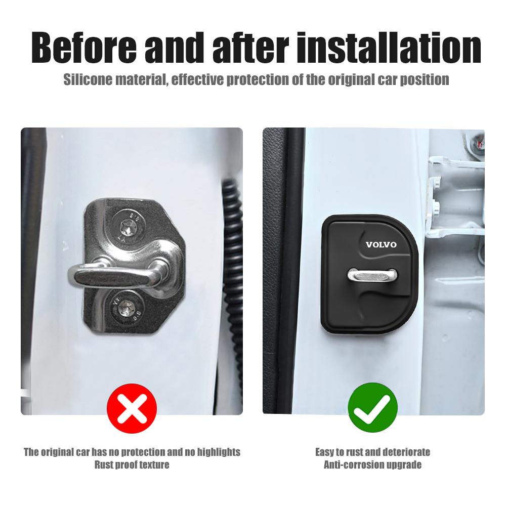 4ks Silikonový kryt zámku dveří auta Samolepka Příslušenství Pro Volvo XC90 XC60 C30 T6 S60 C70 XC40 V40 XC70 V70 V60