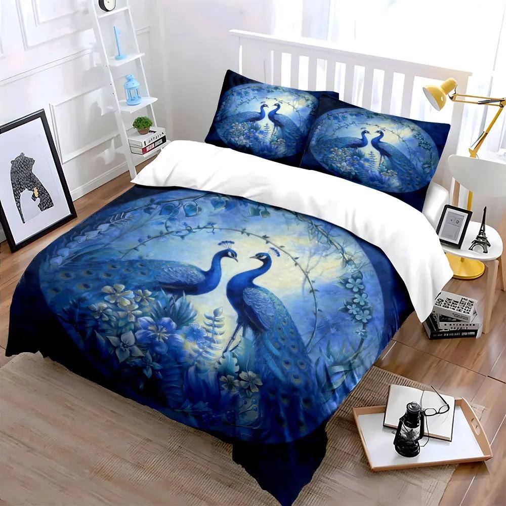 Elegant Peacock Art Decor Set Soft Comfortable Duvet Cover Bedding Set Included 1*Duvet Cover & 2*Pillowcases gift