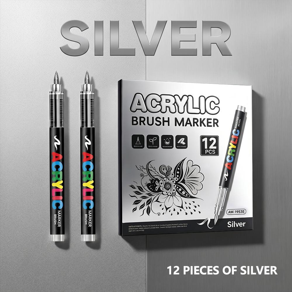 Gold and Silver Direct-Flow Acrylic Markers Art Highlighters DIY Black Card Journaling Pens Soft-Tip Painting Markers