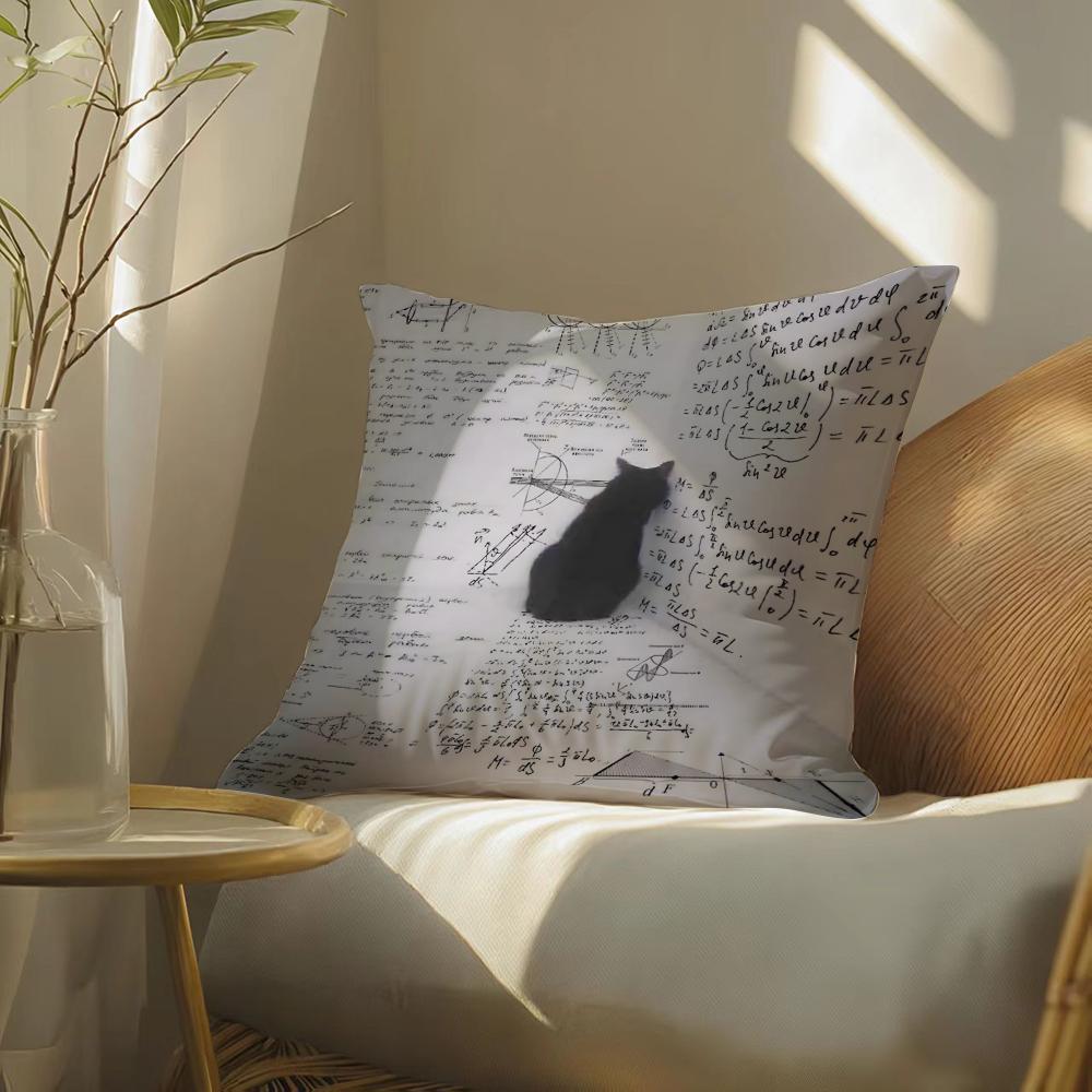 Funny Cat Thinking Network Pattern Pillow Case DoubleSided Plush Sofa Cushion Covers Organic Breathable Invisible Zipper