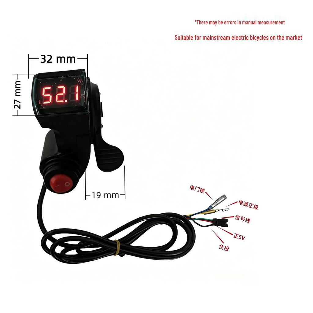 Electric Vehicle Throttle Grip with Red Screen Voltage Display and Speed Adjustment