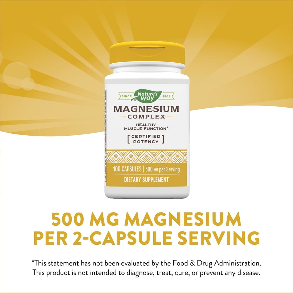 Nature's Way Magnesium Complex 500mg (250mg per Capsule), 100 Capsules