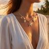 Bohemian Zircon Starfish Shell Conch Pendant Necklace for Women Imitation Pearl Turtle Metal Chain Choker Beach Vacation Jewelry