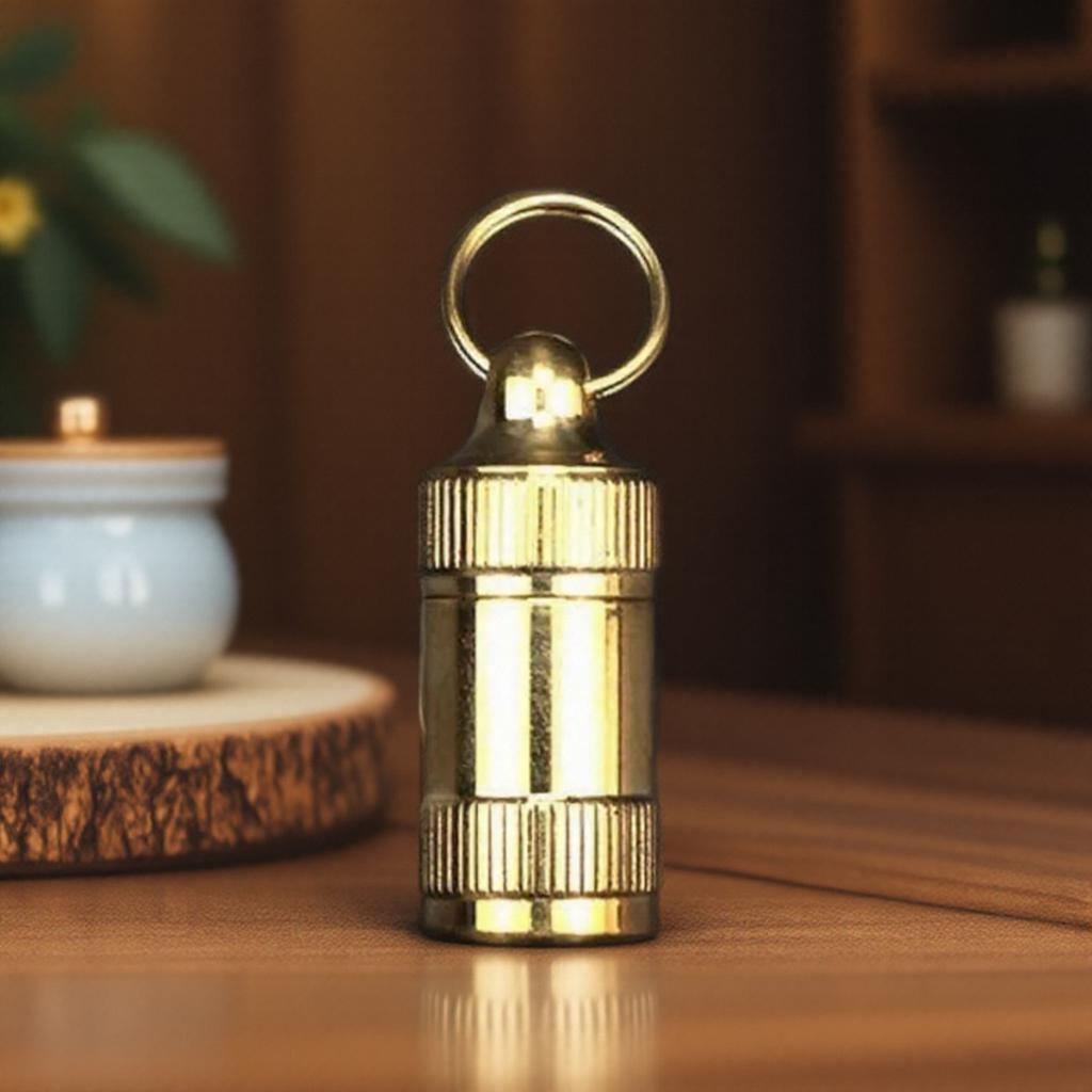 Portable Brass Snuff Bottle with Mini Spoon Pill Container for First Aid Storage Collection