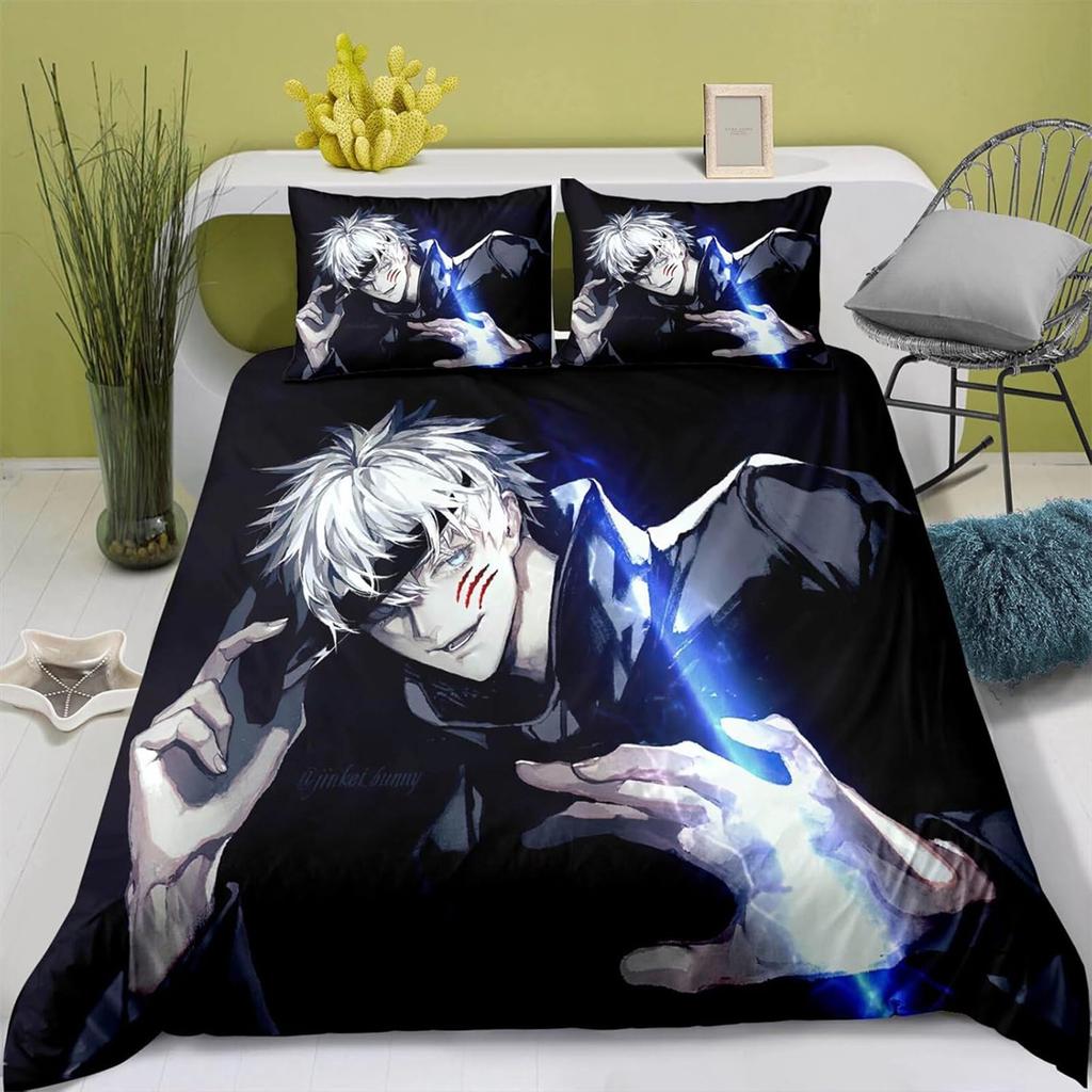 Sábana de Cama con Estampado 3D de Chico de Anime Sukuna Satoru Twin King Queen Full Juego de 2 Piezas Funda de Edredón con Funda de Almohada a Juego 75*50cm Juegos de 2 Piezas