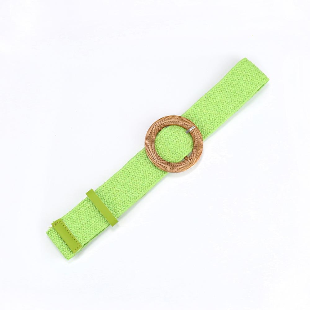 Bohemian Cotton And Linen Wind Pp Grass Woven Belt Women'S Round Square Buckle Dress Retro Women'S Belt