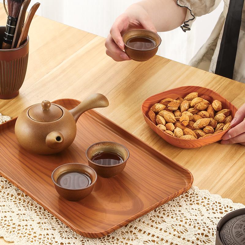 Rectangular Wood Grain Serving Tray for Cake, Fruit, Coffee, Dessert, and Storage