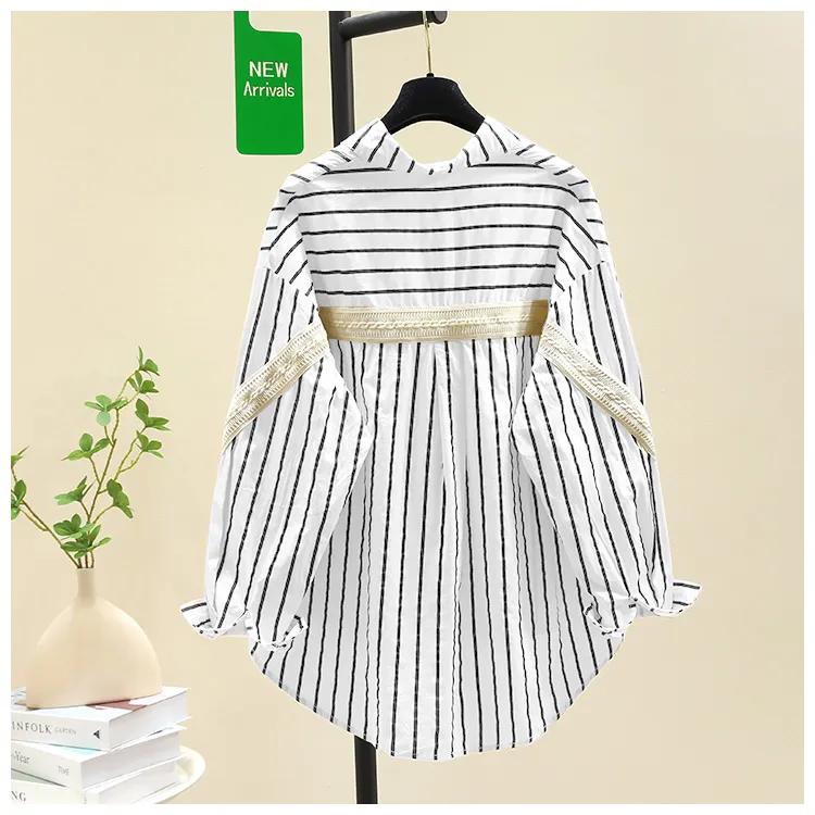 Women's Spring and Autumn Long Sleeved Medium Length Striped Shirt Casual Korean Loose Aging Shirt