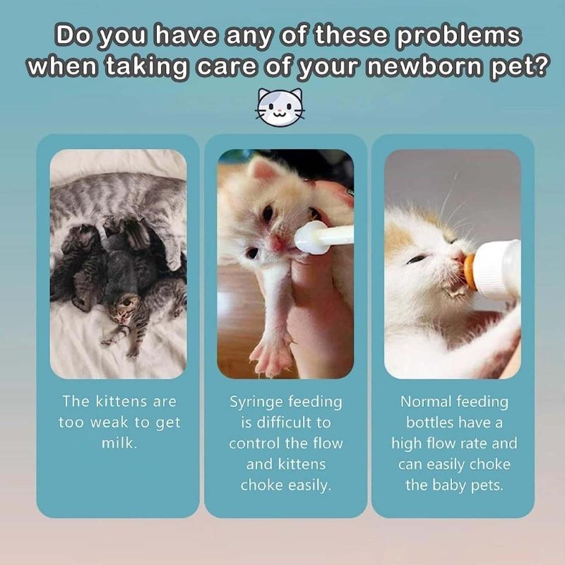 Cat Dogs Nursing Bottle with Silicone Nipple and Anti-Choking Valves for Newborn Small Animals Reusable and Washable