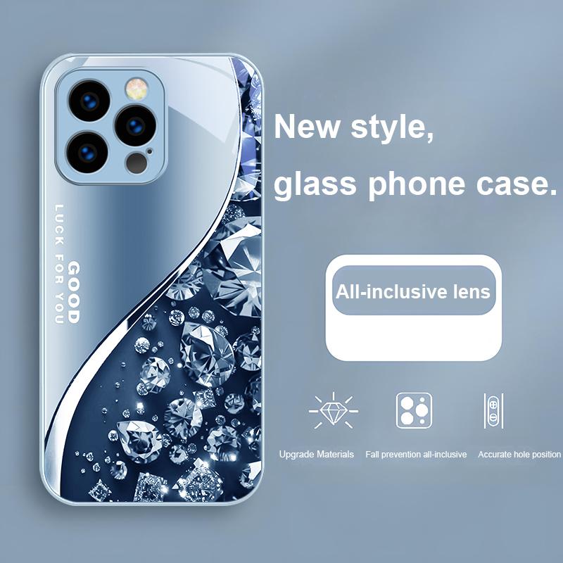 Color Diamond Gradient For IPhone 16 Pro Max 15 P Lus 14 Pro 13 12 Mini 11 P Ro Max X XS 7 8 Plus 2022 Tempered Glass Phone Case