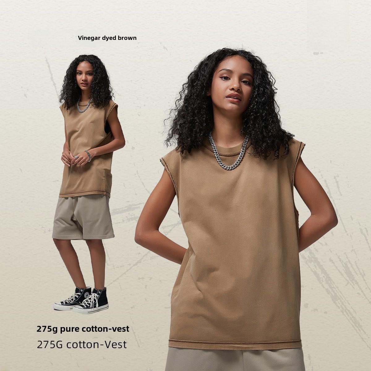 

ARTIE Мужской ретро-жилет в стиле батик с короткими рукавами | Поступление американского уличного тренда 2025 года M коричневый