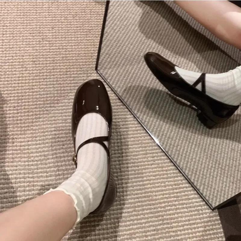2024 2024 Cute Lolita Shoes Japanese Girl Platform Black Flat Heels 2024 Square Toe Mary Jane Women Leather Student Cosplay Shoes