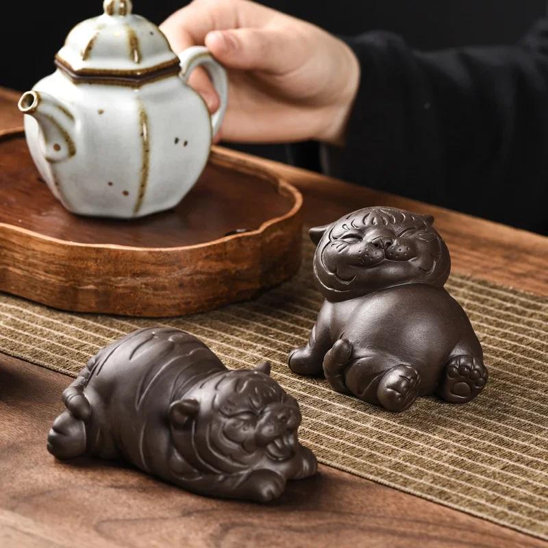 1pcs Purple Clay Tea Pet Can Be Raised Exquisite Tea Set Accessories Table and Tiger Ornaments Handmade and Cute