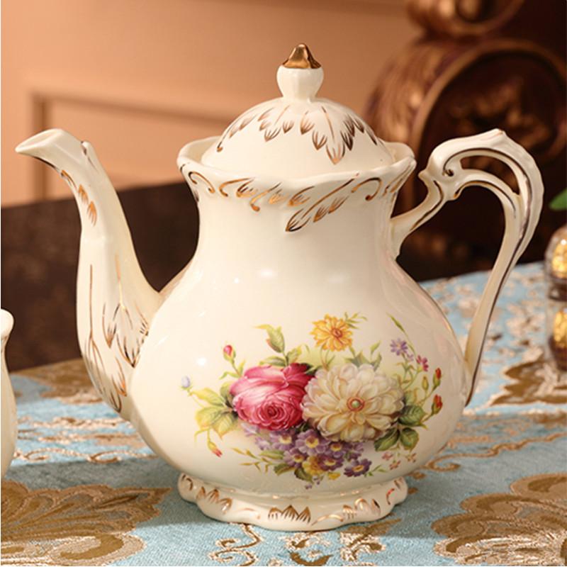 Rice Gold Rose Tea Set 800ml Bone China Teapot Coffee Cup Saucer Set Afternoon Tea Cup 225ml Drink Cup Kitchen Bar Supplies