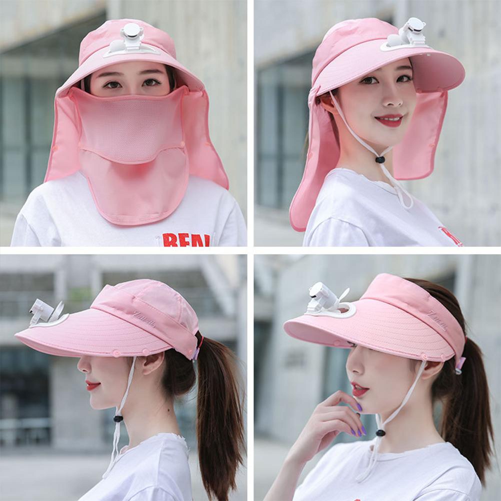 Summer Women USB Charging Fan Visor Hat with Face Neck Cover Wrap for Outdoor Camping Traveling