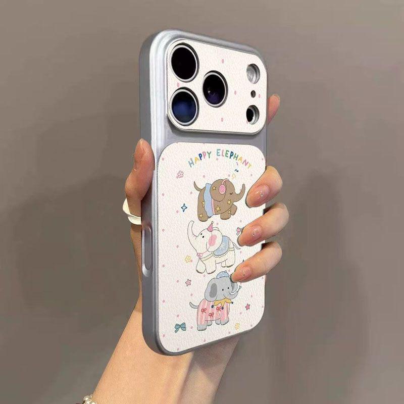 Cartoon Elephant Full Coverage Phone Case for Apple 17 Pro Max – 16 Silver Frame, 15 Corning Shell, 12 Personality.