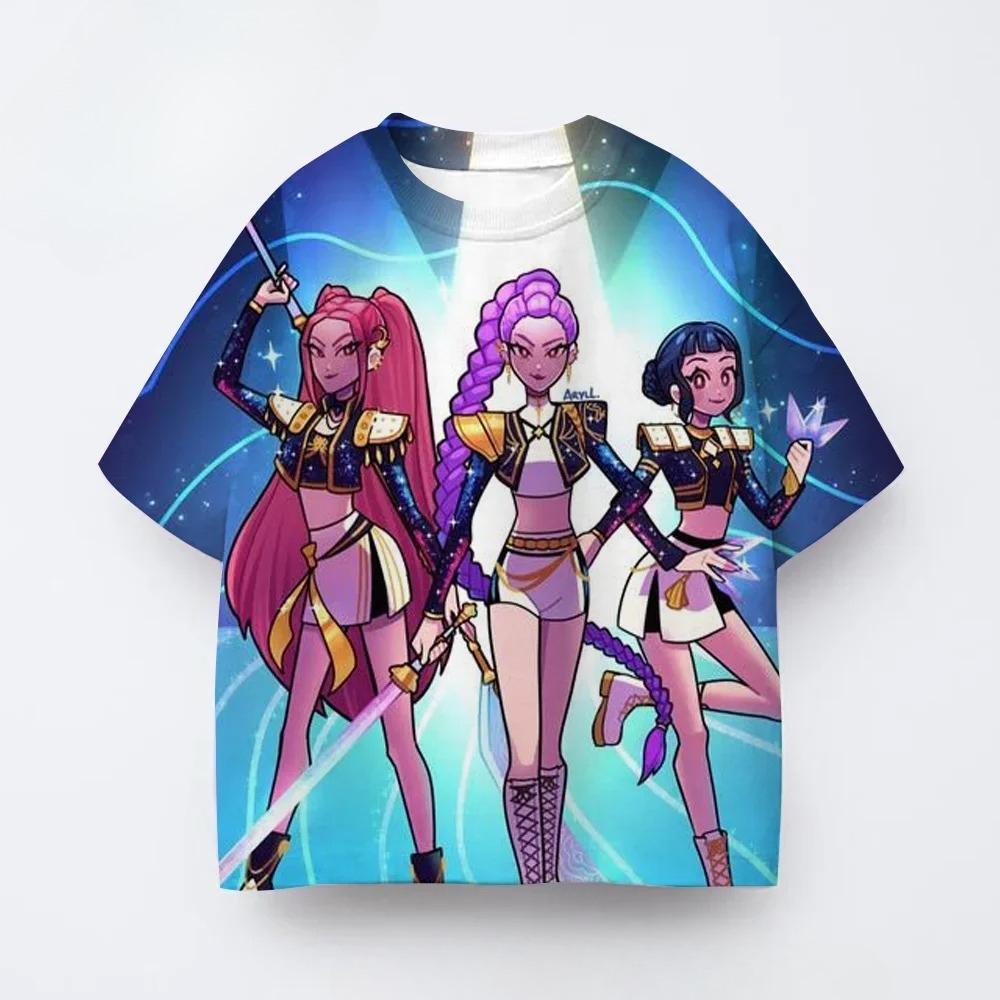 Leisure and Fashion Kpop Demon Hunters Children's 3D Cartoon Short Sleeved Summer Boys and Girls T-shirt Anime Clothing
