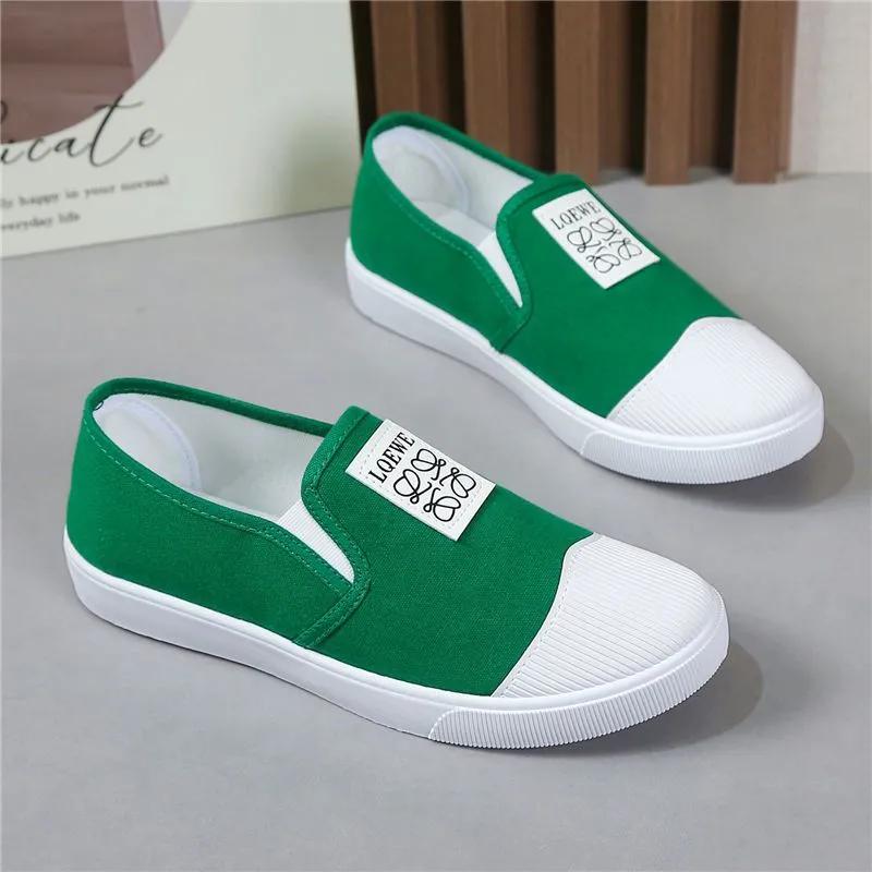 women fashion round toe anti skid spring slip on green canvas shoes lady student school black comfort loafers ab500