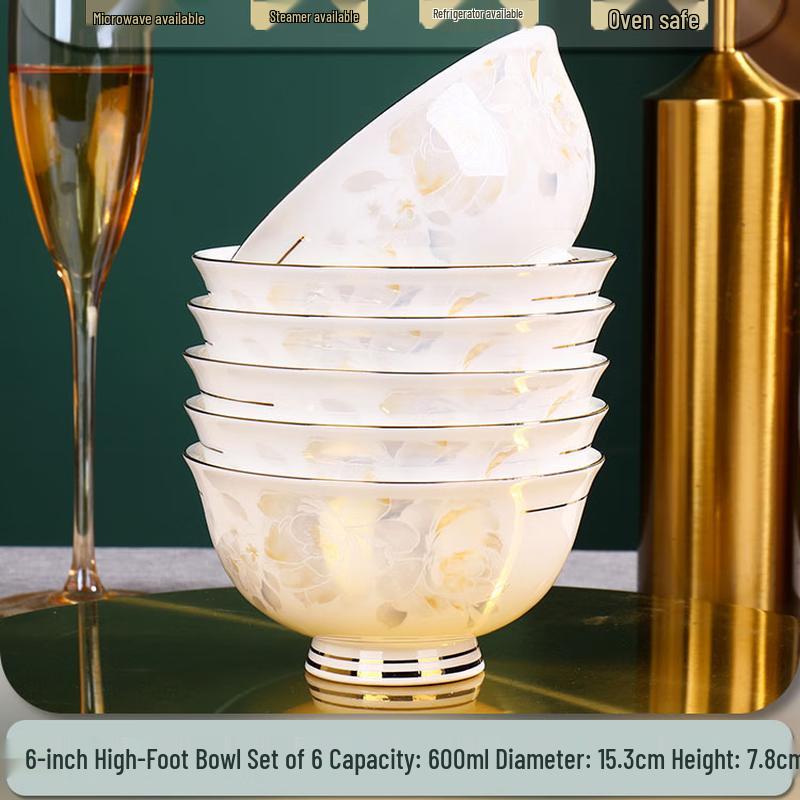 Tian YAJING Jingdezhen Hand-Painted Gold Ceramic High-Foot Bowl Set