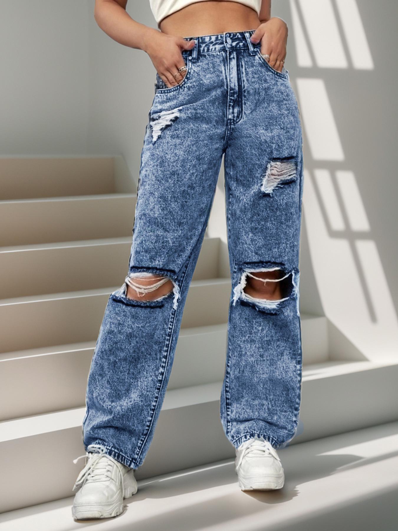 

Women s Fashion Ripped Street Style Denim Jeans Double Extra Large королівський синій колір