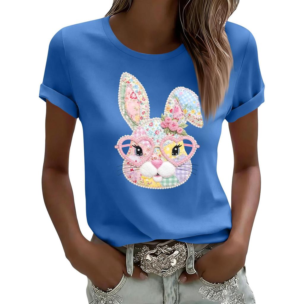 Women's Casual Printed T-Shirt Round Neck Pullover Short Sleeve Top