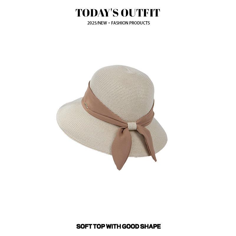 

Новая весенне-летняя женская шляпа из свежей соломы, для пляжного отдыха, простая солнцезащитная, модная, с милым бантом, соломенная шляпа, шляпа рыбака One Size