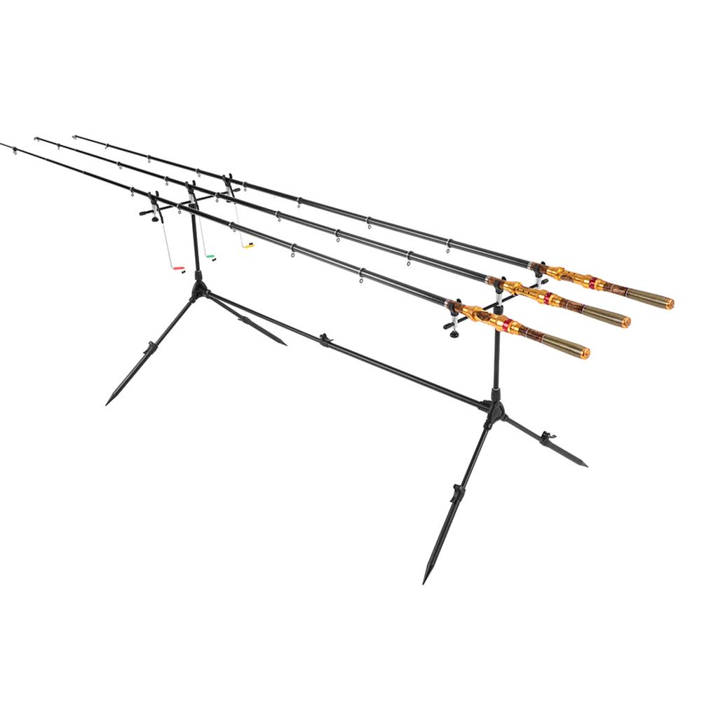 Lixada Adjustable Retractable Carp Fishing Rod Pod Stand Holder Fishing Pole Pod Stand with 3 Bite Alarms and Swingers