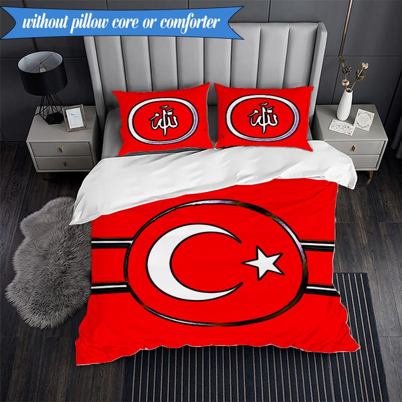 3PCS Turkish Football Emblem Bedding Set 2D Printing (Includes 1 Duvet Cover + 2 Pillowcases Coreless), Bedroom decor,Fan gift