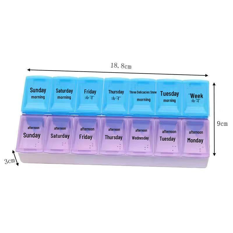 Double Row 14-Compartment Weekly Large Pill Organizer - Portable Flip-Top, Food Grade Plastic
