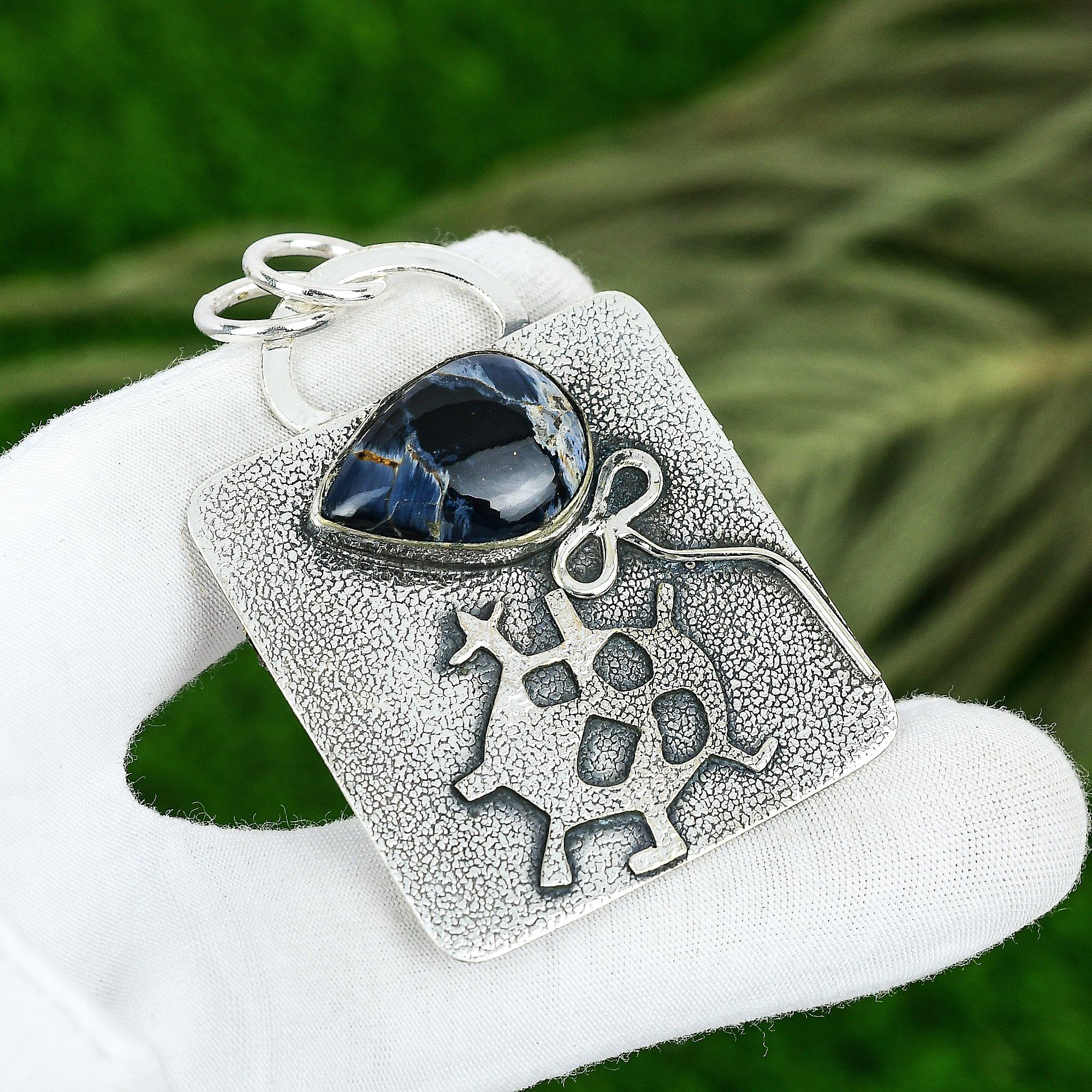 

Sisters Day Deal Pear Pietersite Gemstone Artisan Mother Pendant Sterling Silver