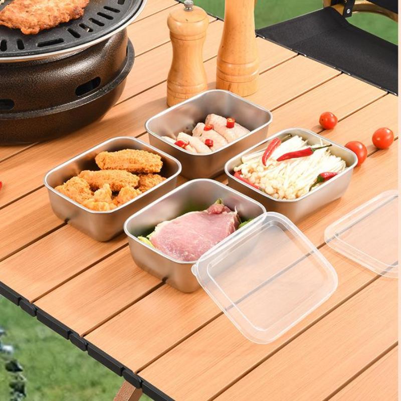 Stainless Steel Refrigerator Food Storage Box With Plastic Lid Prepare Food Freshness Preservation Box Picnic Box
